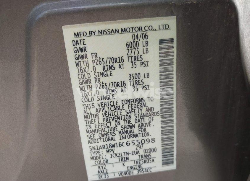 Photo 9 of 2006 Nissan Pathfinder SE (VIN 5N1AR18W16C655098)