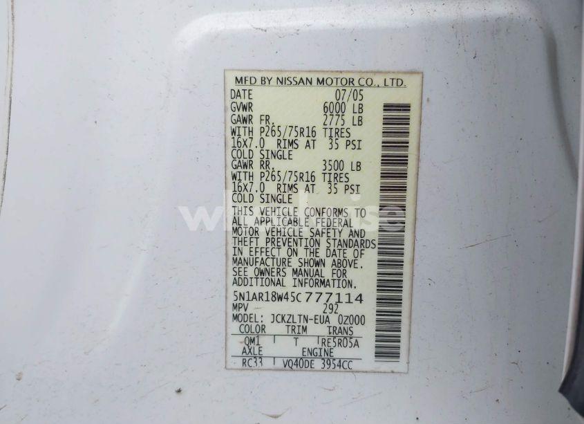 Photo 9 of 2005 Nissan Pathfinder SE OFF-ROAD (VIN 5N1AR18W45C777114)