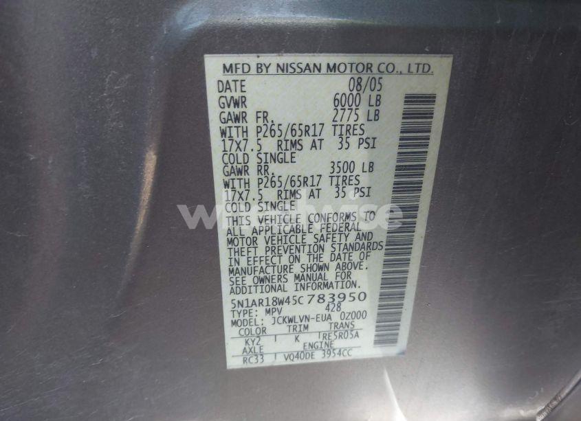 Photo 9 of 2005 Nissan Pathfinder LE (VIN 5N1AR18W45C783950)