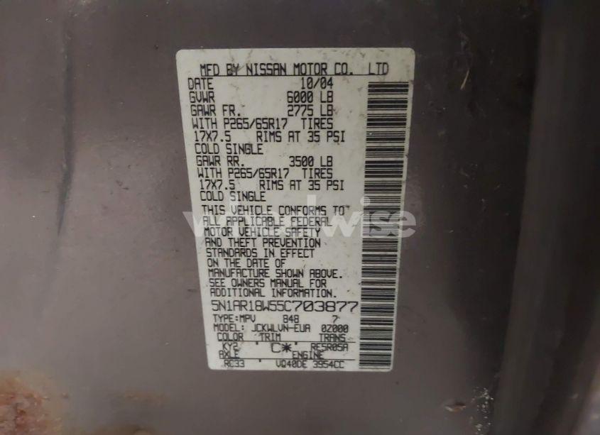 Photo 9 of 2005 Nissan Pathfinder LE (VIN 5N1AR18W55C703877)