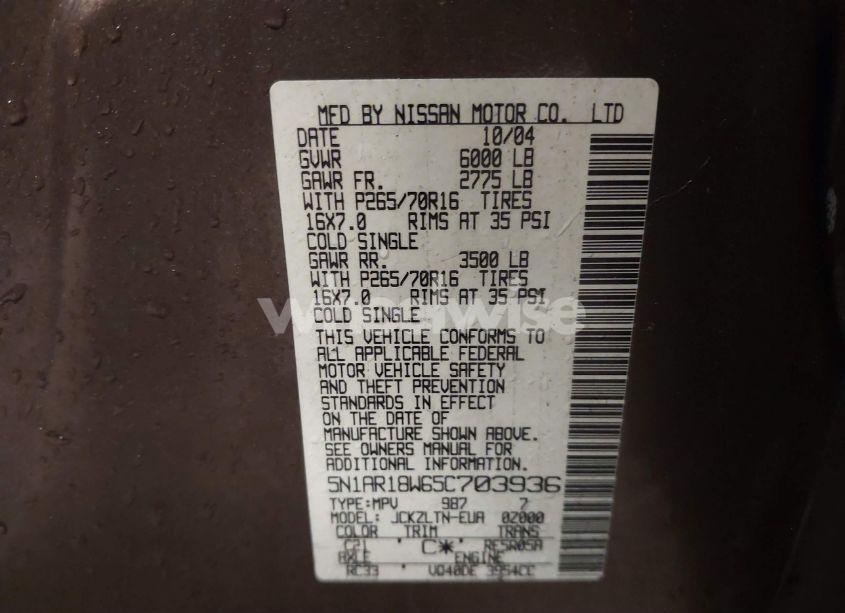 Photo 9 of 2005 Nissan Pathfinder SE (VIN 5N1AR18W65C703936)