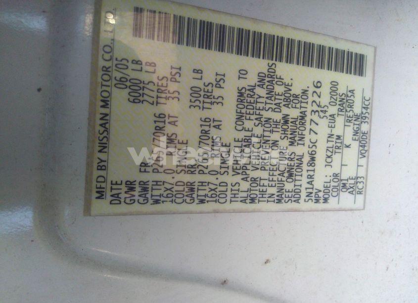 Photo 9 of 2005 Nissan Pathfinder SE (VIN 5N1AR18W65C773226)