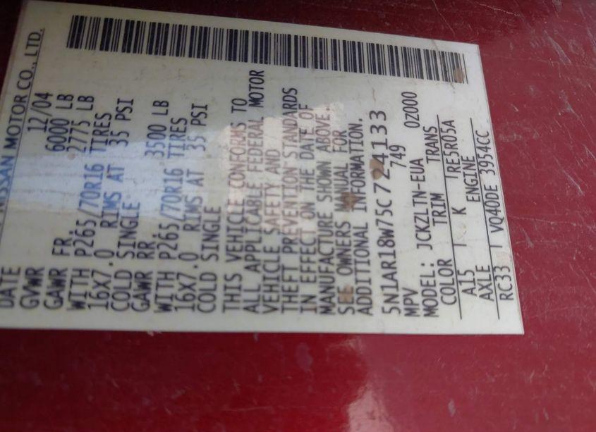 Photo 9 of 2005 Nissan Pathfinder SE (VIN 5N1AR18W75C724133)