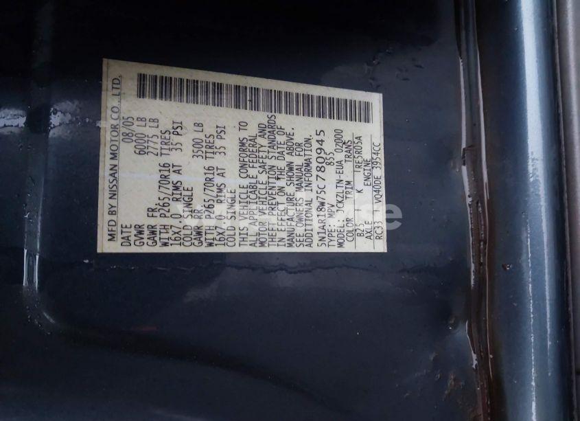 Photo 9 of 2005 Nissan Pathfinder SE (VIN 5N1AR18W75C780945)