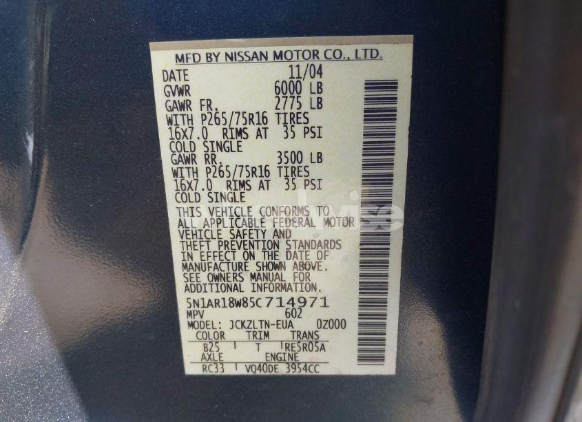Photo 9 of 2005 Nissan Pathfinder SE OFF-ROAD (VIN 5N1AR18W85C714971)