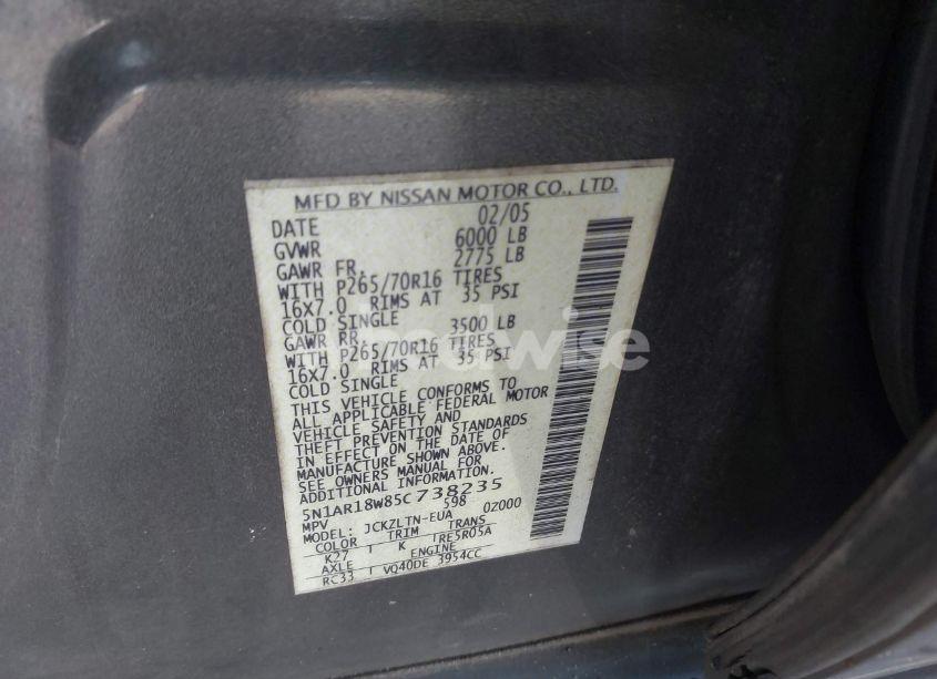 Photo 9 of 2005 Nissan Pathfinder SE (VIN 5N1AR18W85C738235)