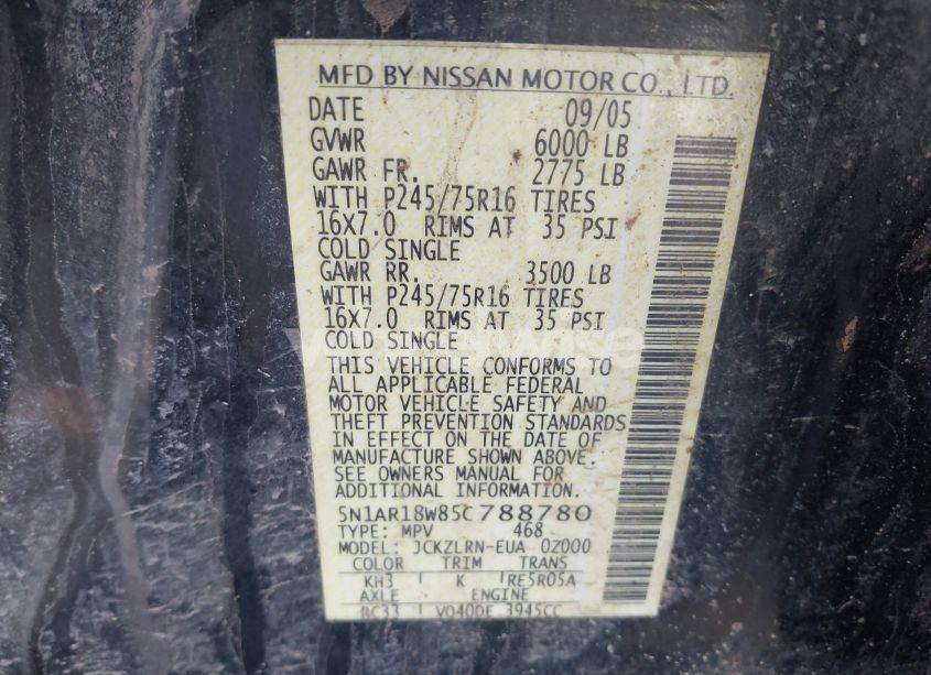 Photo 9 of 2005 Nissan Pathfinder XE (VIN 5N1AR18W85C788780)