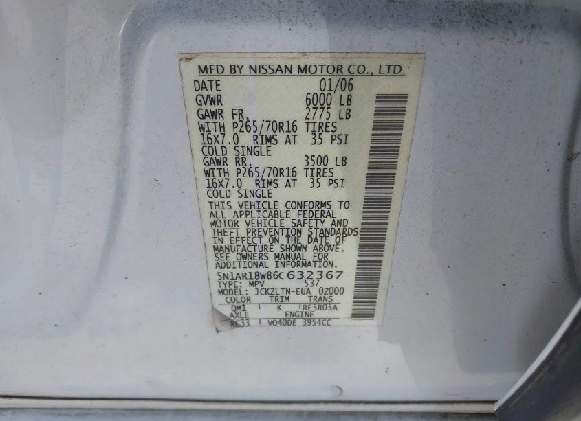 Photo 9 of 2006 Nissan Pathfinder SE (VIN 5N1AR18W86C632367)