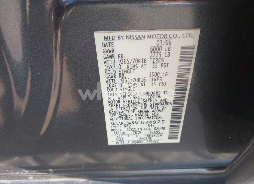 Photo 9 of 2006 Nissan Pathfinder SE (VIN 5N1AR18W86C634975)