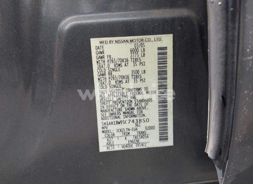 Photo 9 of 2005 Nissan Pathfinder SE (VIN 5N1AR18W95C743850)