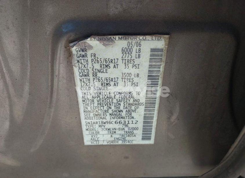 Photo 9 of 2006 Nissan Pathfinder LE (VIN 5N1AR18W96C663112)