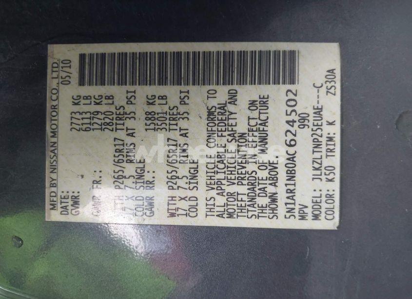 Photo 9 of 2010 Nissan Pathfinder SE (VIN 5N1AR1NB0AC624502)