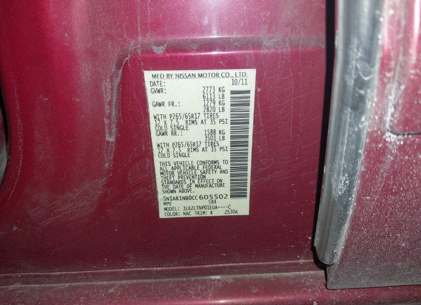 Photo 9 of 2012 Nissan Pathfinder SV (VIN 5N1AR1NB0CC605502)