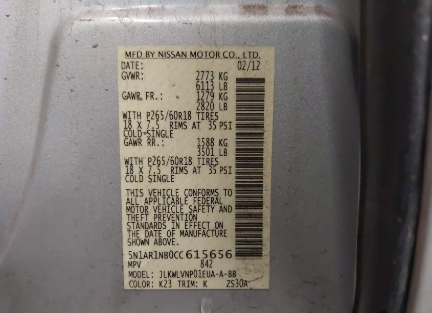 Photo 9 of 2012 Nissan Pathfinder LE (VIN 5N1AR1NB0CC615656)