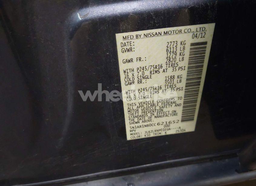 Photo 9 of 2012 Nissan Pathfinder S (VIN 5N1AR1NB0CC621652)