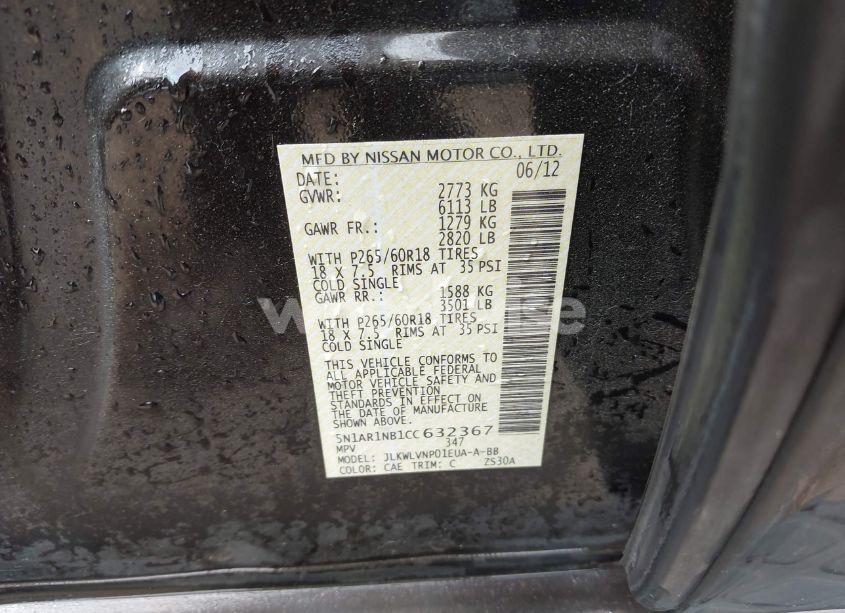 Photo 9 of 2012 Nissan Pathfinder LE (VIN 5N1AR1NB1CC632367)