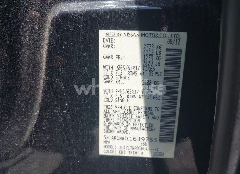 Photo 9 of 2012 Nissan Pathfinder SV (VIN 5N1AR1NB1CC639755)