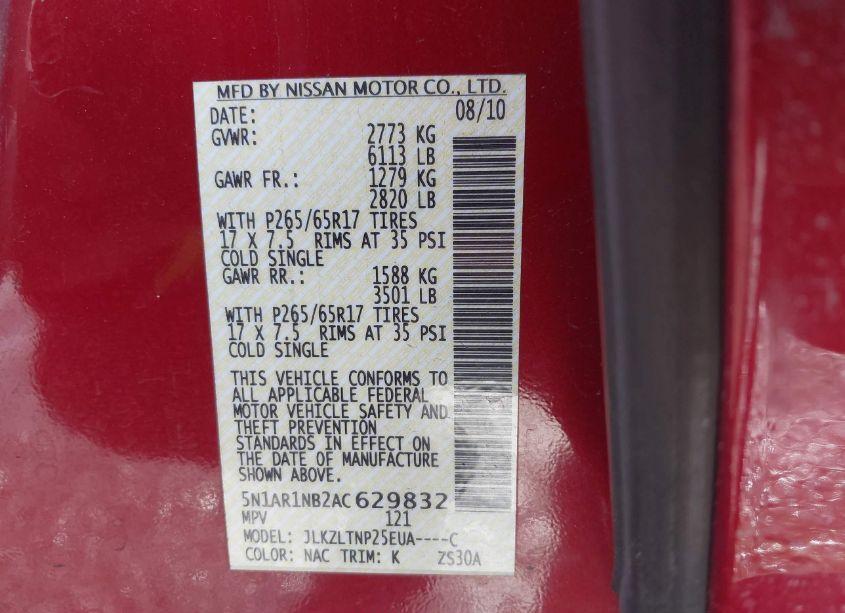 Photo 9 of 2010 Nissan Pathfinder SE (VIN 5N1AR1NB2AC629832)