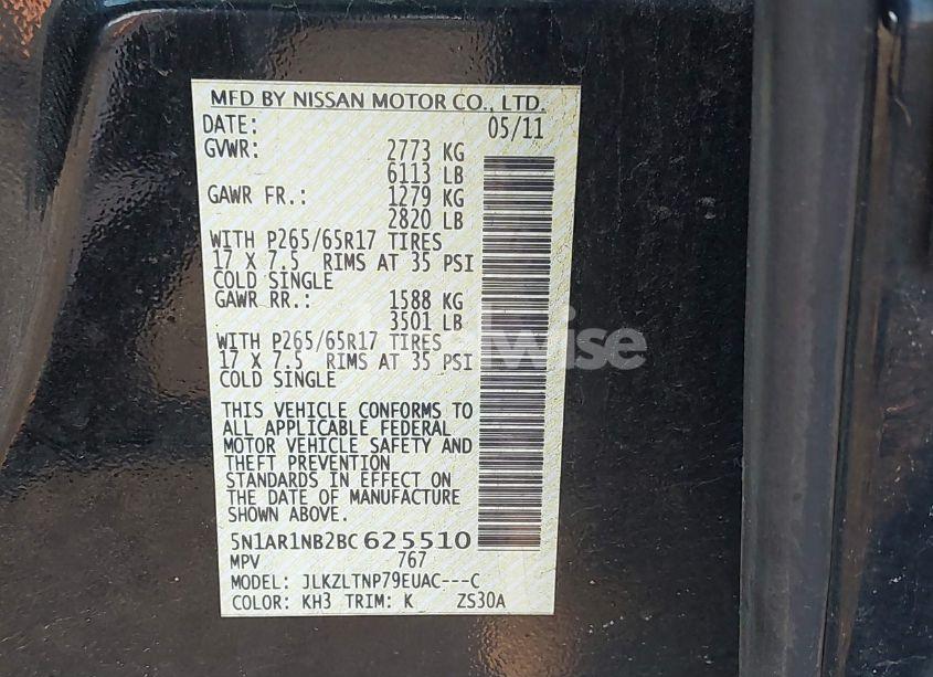 Photo 9 of 2011 Nissan Pathfinder SV (VIN 5N1AR1NB2BC625510)