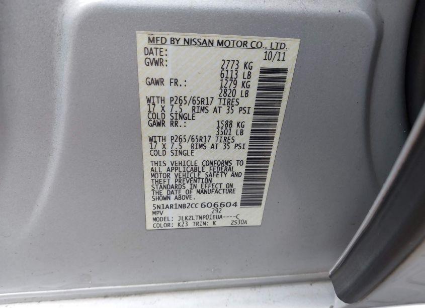 Photo 9 of 2012 Nissan Pathfinder SV (VIN 5N1AR1NB2CC606604)