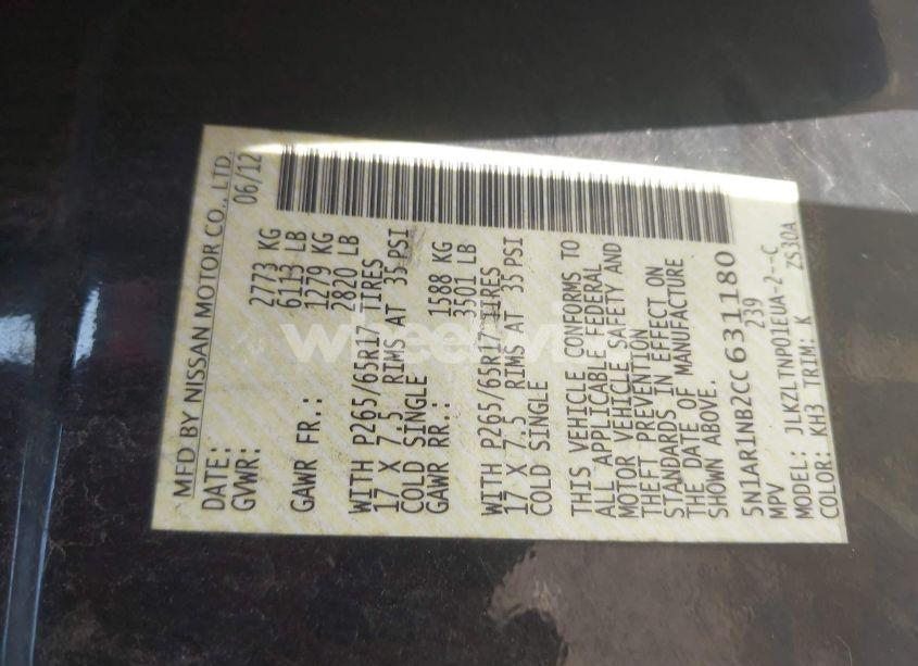 Photo 9 of 2012 Nissan Pathfinder SV (VIN 5N1AR1NB2CC631180)