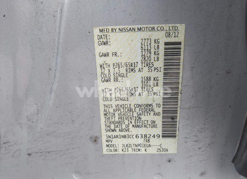 Photo 9 of 2012 Nissan Pathfinder SV (VIN 5N1AR1NB3CC638249)