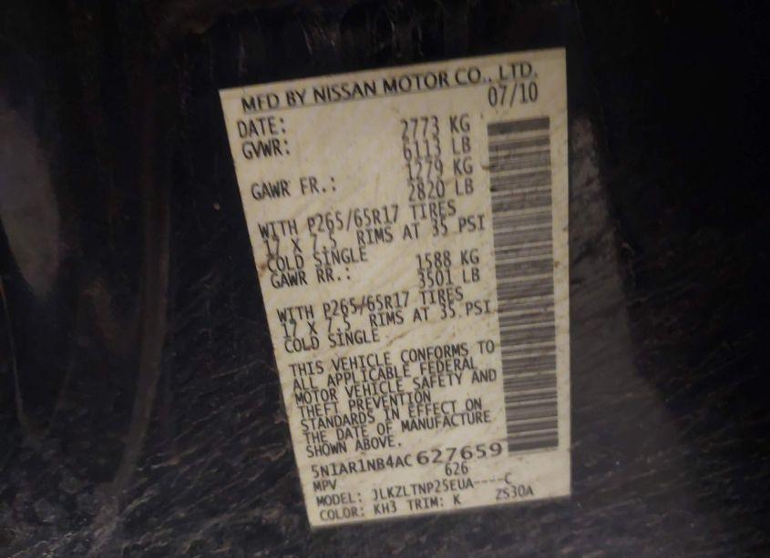 Photo 9 of 2010 Nissan Pathfinder SE (VIN 5N1AR1NB4AC627659)