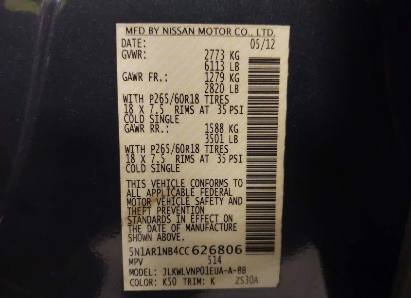 Photo 9 of 2012 Nissan Pathfinder LE (VIN 5N1AR1NB4CC626806)