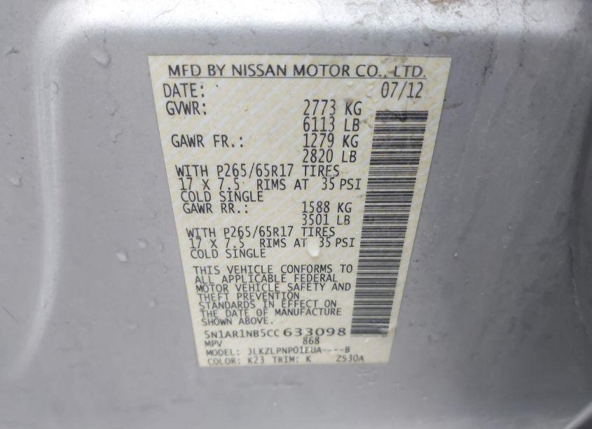 Photo 9 of 2012 Nissan Pathfinder SILVER (VIN 5N1AR1NB5CC633098)