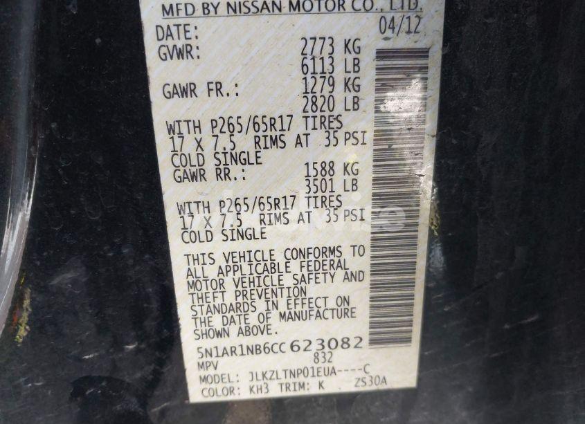 Photo 9 of 2012 Nissan Pathfinder SV (VIN 5N1AR1NB6CC623082)