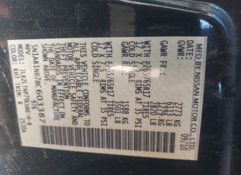 Photo 9 of 2011 Nissan Pathfinder SILVER (VIN 5N1AR1NB7BC603387)