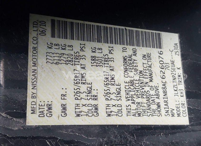 Photo 9 of 2010 Nissan Pathfinder SE (VIN 5N1AR1NB8AC626076)