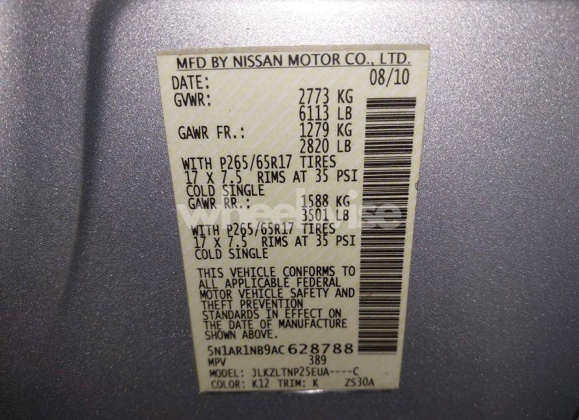 Photo 9 of 2010 Nissan Pathfinder SE (VIN 5N1AR1NB9AC628788)