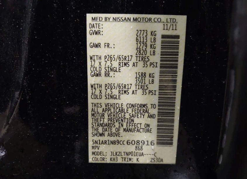 Photo 9 of 2012 Nissan Pathfinder SV (VIN 5N1AR1NB9CC608916)