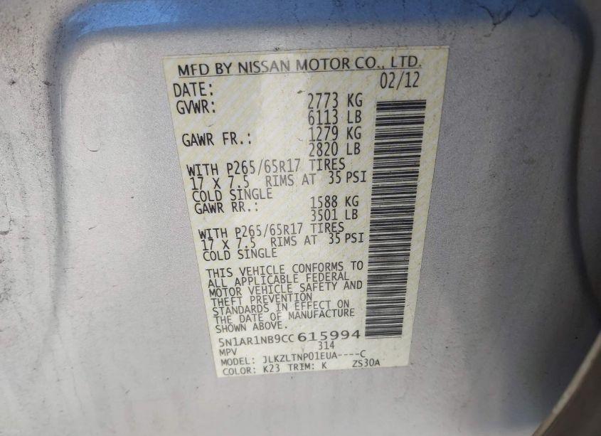 Photo 9 of 2012 Nissan Pathfinder SV (VIN 5N1AR1NB9CC615994)