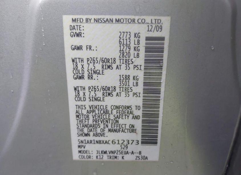 Photo 9 of 2010 Nissan Pathfinder LE (VIN 5N1AR1NBXAC612373)