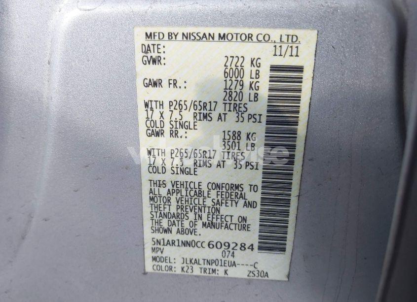 Photo 9 of 2012 Nissan Pathfinder SV (VIN 5N1AR1NN0CC609284)