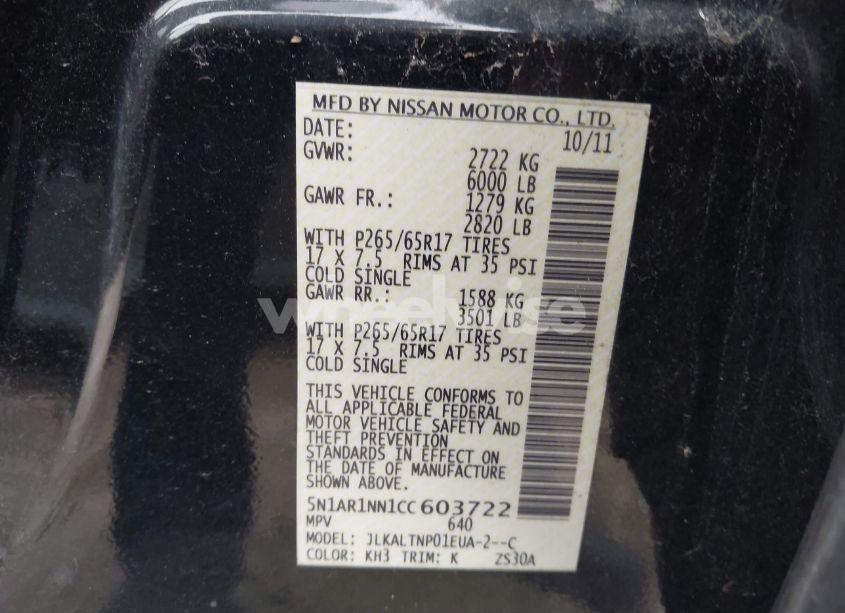 Photo 9 of 2012 Nissan Pathfinder SV (VIN 5N1AR1NN1CC603722)