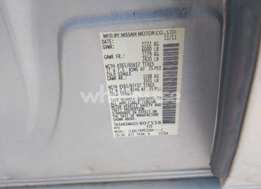 Photo 9 of 2012 Nissan Pathfinder SV (VIN 5N1AR1NN1CC607558)