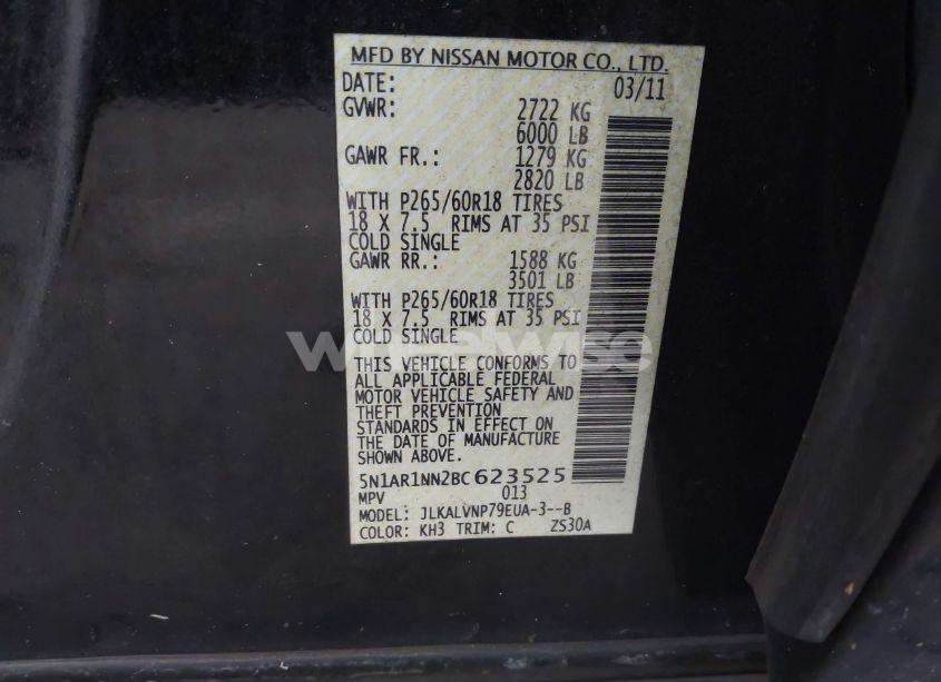 Photo 9 of 2011 Nissan Pathfinder LE (VIN 5N1AR1NN2BC623525)