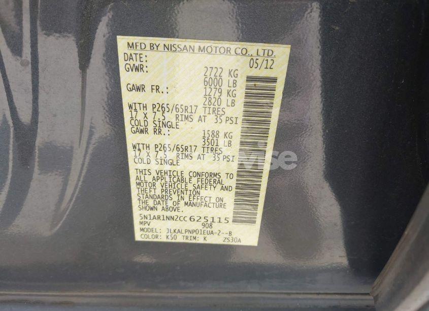 Photo 9 of 2012 Nissan Pathfinder SILVER (VIN 5N1AR1NN2CC625115)