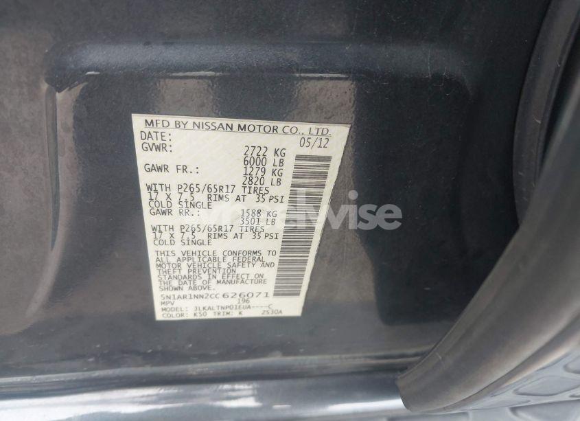 Photo 9 of 2012 Nissan Pathfinder SV (VIN 5N1AR1NN2CC626071)