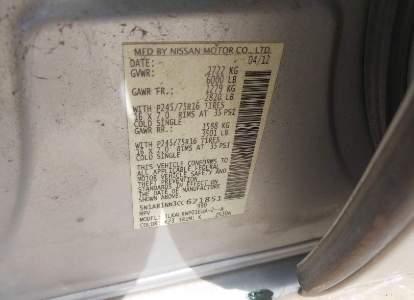 Photo 9 of 2012 Nissan Pathfinder S (VIN 5N1AR1NN3CC621851)