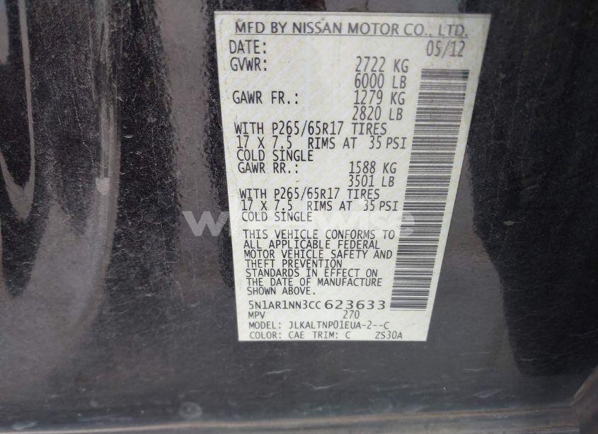 Photo 9 of 2012 Nissan Pathfinder SV (VIN 5N1AR1NN3CC623633)