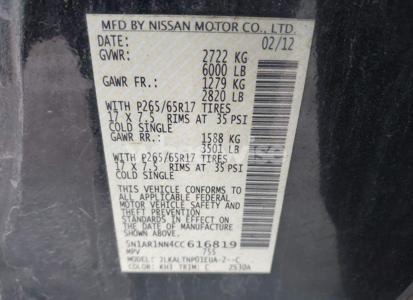 Photo 9 of 2012 Nissan Pathfinder SV (VIN 5N1AR1NN4CC616819)