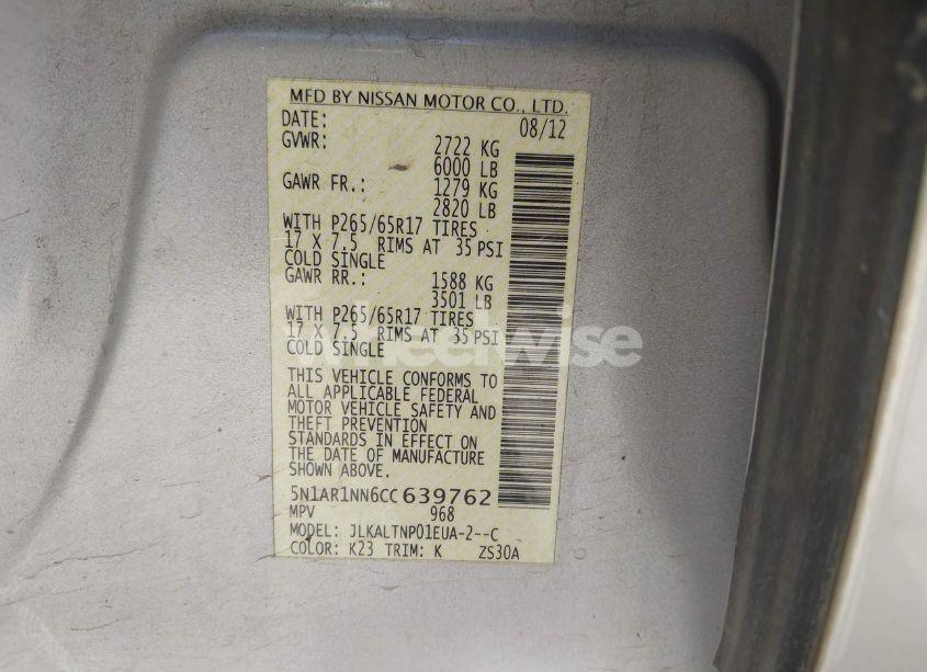 Photo 9 of 2012 Nissan Pathfinder SV (VIN 5N1AR1NN6CC639762)