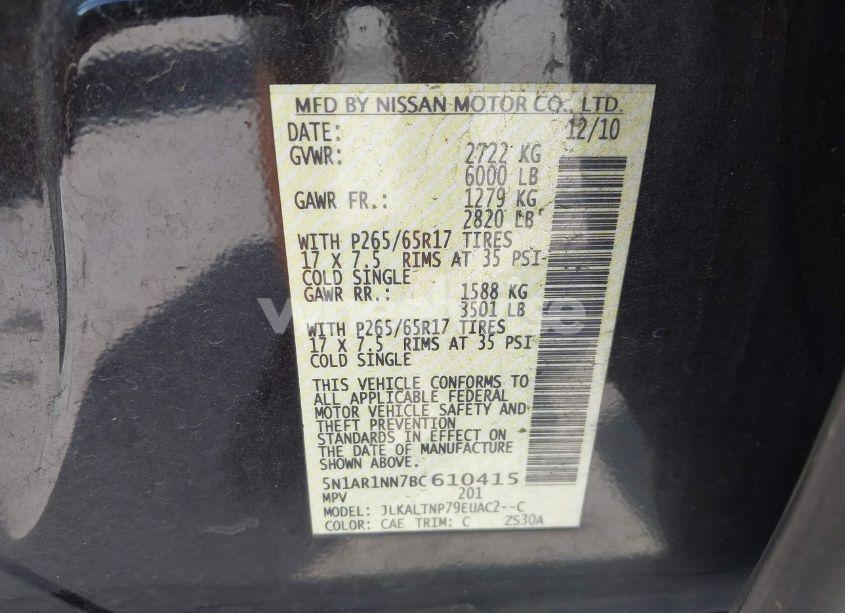 Photo 9 of 2011 Nissan Pathfinder SV (VIN 5N1AR1NN7BC610415)