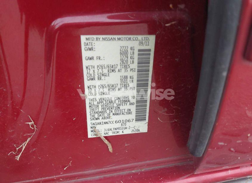 Photo 9 of 2012 Nissan Pathfinder SV (VIN 5N1AR1NN7CC601067)