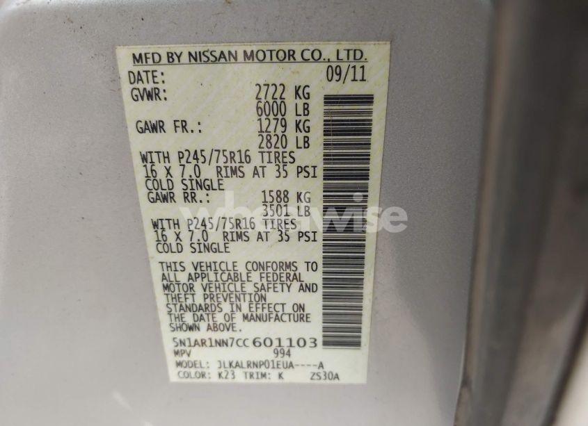 Photo 9 of 2012 Nissan Pathfinder S (VIN 5N1AR1NN7CC601103)