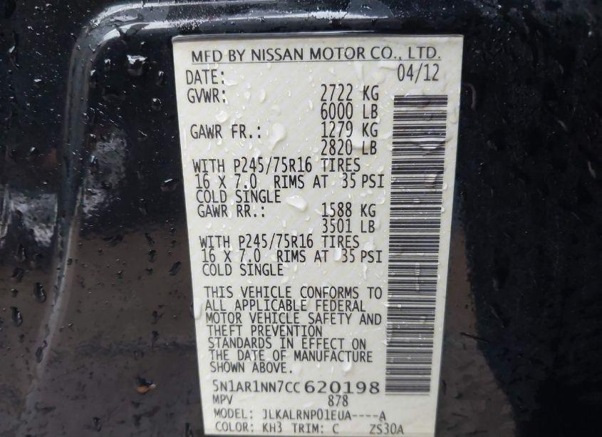 Photo 9 of 2012 Nissan Pathfinder S (VIN 5N1AR1NN7CC620198)